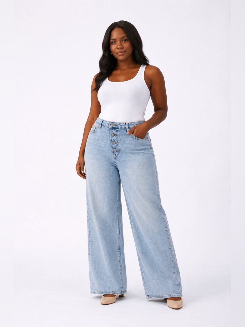 NWT Micas XXL Light Wash Wide Leg Jeans Angled Button Y2K Western Vibe